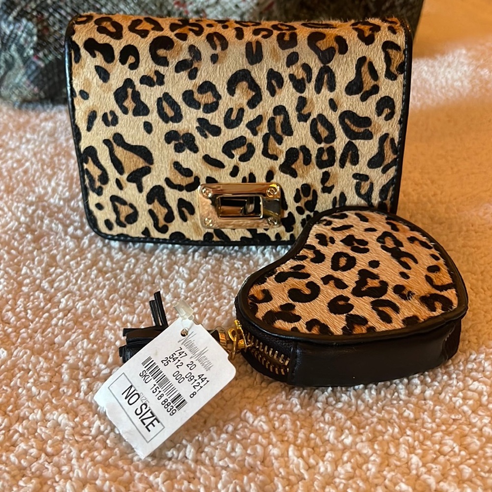 Brand new black and leopard crossbody with matching coin purse